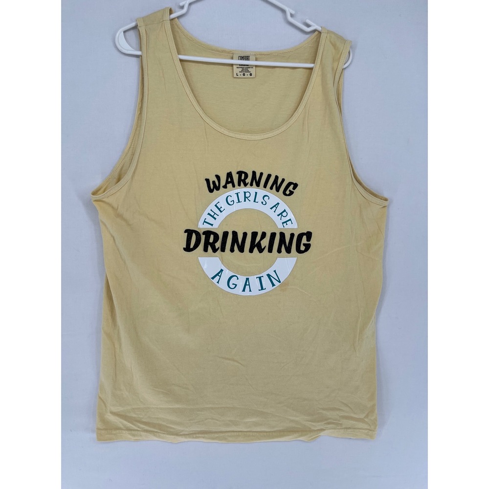 Comfort Colors Tank Top Large Yellow Graphic The Girls Are Drinking Again Cotton